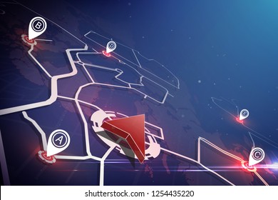 Global Positioning System concept. Gps icon and pin location on earth map.vector illustration