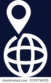 Ícone do Sistema de Posicionamento Global com Globo de Terra Branca e Pino de Mapa, Ideal para Serviços de Localização e Aplicações de Viagem
