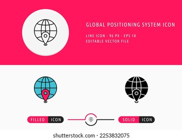 Icono del sistema de posicionamiento global aislado en fondo blanco. Localización Del Pin Mapa Ilustración Del Vector De Material De Símbolo De Línea Delgada Para Aplicación Móvil Y Diseño Web.