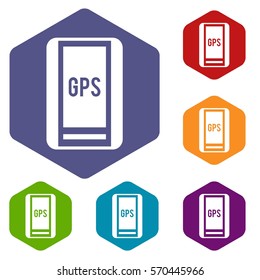 Global Positioning System icons set rhombus in different colors isolated on white background