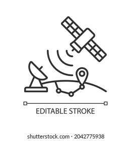 Global Positioning System linear icon. Satellite-based radionavigation system. Thin line customizable illustration. Contour symbol. Vector isolated outline drawing. Editable stroke