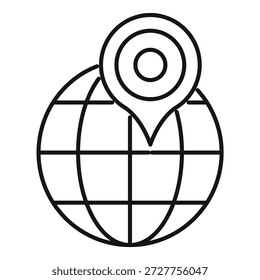 Global positioning system tracking location on planet earth, simple icon in black and white