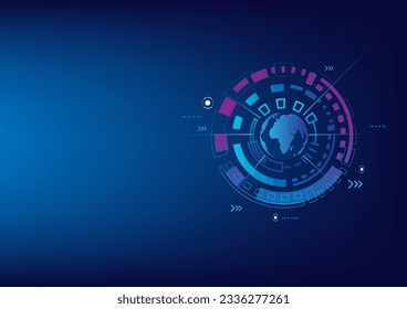 Global powered by AI. Global network, global business and technology. World tech connect. Blue background technology vector.	
