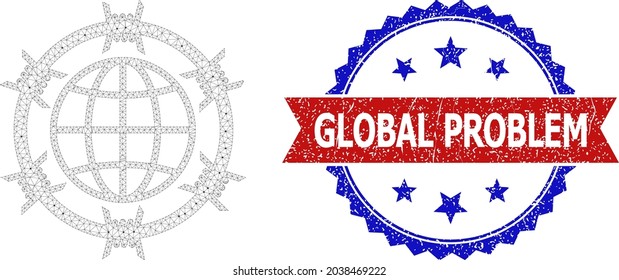 Problema global: estampado impuro y estructura poligonal de iconos del globo de alambre de púas. El sello rojo y azul bicolorado contiene la leyenda Global Problem dentro de cinta y rosette.