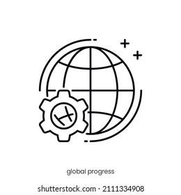 icono de progreso global. Diseño de icono de estilo de esquema aislado en fondo blanco