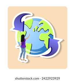 Globaler Fortschritt, Aufkleber zur Illustration. Weltwirtschaftliche Analyse, globale Investitionen oder internationale Geschäftsgelegenheiten Forschung, Vorhersage und Analyse der Finanzinformationen Konzept.