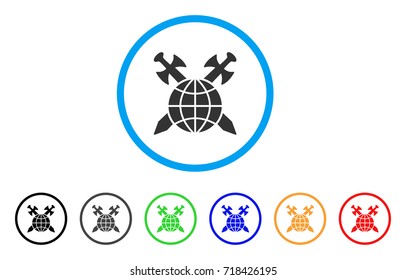 Global Protection rounded icon. Style is a flat global protection gray symbol inside light blue circle with black, gray, green, blue, red, orange versions.