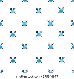 Global Protection Swords vector seamless repeatable pattern. Style is flat blue and dark gray global protection swords symbols on a white background.