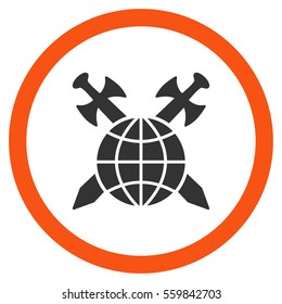 Global Protection vector bicolor rounded icon. Image style is a flat icon symbol inside a circle, orange and gray colors, white background.