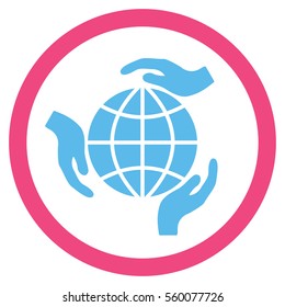 Global Protection vector bicolor rounded icon. Image style is a flat icon symbol inside a circle, pink and blue colors, white background.