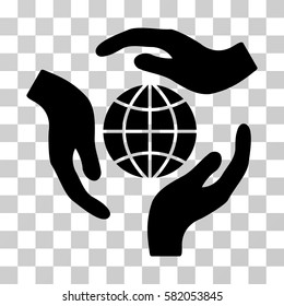 Global Protection vector icon. Illustration style is flat iconic black symbol on a transparent background.