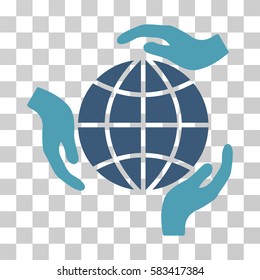 Global Protection vector icon. Illustration style is flat iconic bicolor cyan and blue symbol on a transparent background.