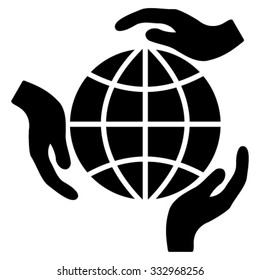 Global Protection vector icon. Style is flat symbol, black color, rounded angles, white background.