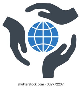 Global Protection vector icon. Style is bicolor flat symbol, smooth blue colors, rounded angles, white background.