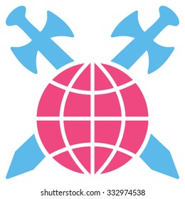 Global Protection vector icon. Style is bicolor flat symbol, pink and blue colors, rounded angles, white background.