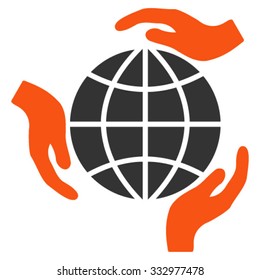 Global Protection vector icon. Style is bicolor flat symbol, orange and gray colors, rounded angles, white background.