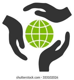 Global Protection vector icon. Style is bicolor flat symbol, eco green and gray colors, rounded angles, white background.