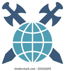Global Protection vector icon. Style is bicolor flat symbol, cyan and blue colors, rounded angles, white background.
