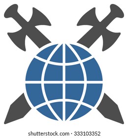 Global Protection vector icon. Style is bicolor flat symbol, cobalt and gray colors, rounded angles, white background.