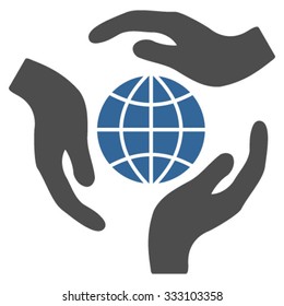 Global Protection vector icon. Style is bicolor flat symbol, cobalt and gray colors, rounded angles, white background.