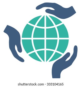 Global Protection vector icon. Style is bicolor flat symbol, cobalt and cyan colors, rounded angles, white background.