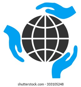 Global Protection vector icon. Style is bicolor flat symbol, blue and gray colors, rounded angles, white background.