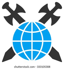 Global Protection vector icon. Style is bicolor flat symbol, blue and gray colors, rounded angles, white background.