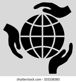 Global Protection vector icon. Style is flat symbol, black color, rounded angles, light gray background.