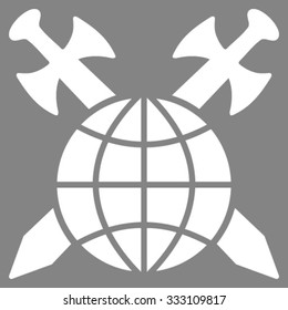 Global Protection vector icon. Style is flat symbol, white color, rounded angles, gray background.