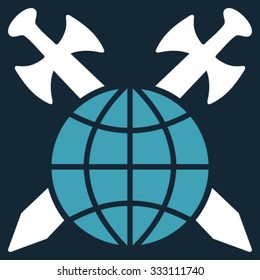 Global Protection vector icon. Style is bicolor flat symbol, blue and white colors, rounded angles, dark blue background.