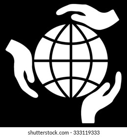 Global Protection vector icon. Style is flat symbol, white color, rounded angles, black background.