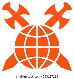Global Protection vector icon. Style is flat symbol, orange color, rounded angles, white background.