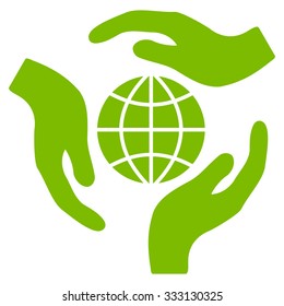 Global Protection vector icon. Style is flat symbol, eco green color, rounded angles, white background.
