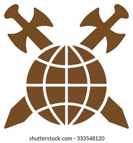 Global Protection vector icon. Style is flat symbol, brown color, rounded angles, white background.