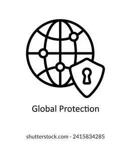 Ilustración de estilo de icono del contorno del vector de protección global. Archivo EPS 10