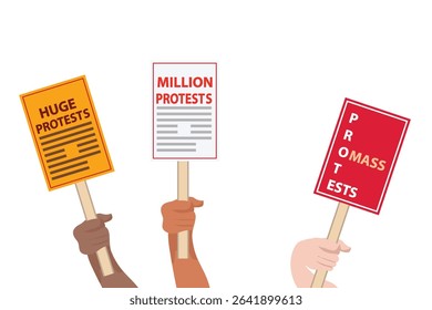 Global protests concept, some people raise posters for their demand, vector illustration design background