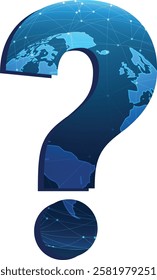 Global question, mark, 3d, glass, icon, element, problem, why, digital, answer, symbol, background, circle, support, crystal, glossy, transparent, interrogation, vector, business, illustration