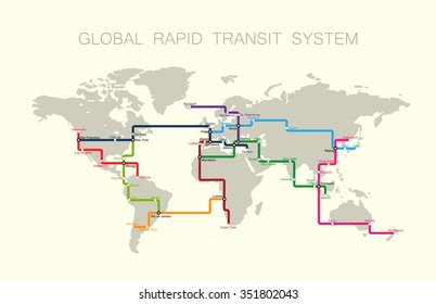 global rapid transit system. world transportation scheme concept. global rapid transit system. vector futuristic illustration 