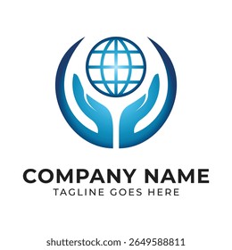 Global Reach and Support Logo Design with Hands and Globe Symbolizing International Collaboration and Caring