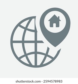 Global real estate location icon representing property, investment, and worldwide market.