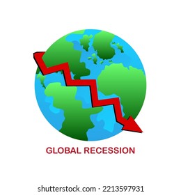 Global Recession Background. illustration of economic recession with red arrow symbol falling down
