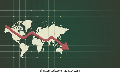 Fondo del desastre de la recesión global, ilustración vectorial en estilo de diseño moderno. La caída de los negocios globales con un mapa mundial y una flecha en caída. Los mejores recursos gráficos editables para muchos fines.