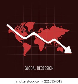 Global Recession Disaster Vector Illustration in trendy design style. Global business downfall with world map and falling arrow. Perfect for many purposes design material you need. 