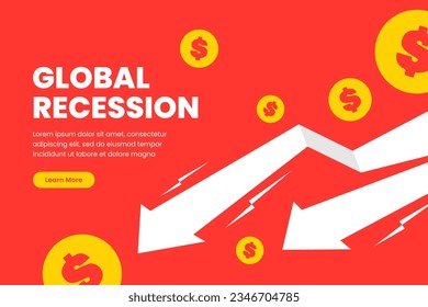 Global recession vector background. business finance crisis concept, money fall down with arrow decrease symbol