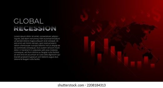 Global recession vector illustration, banner design of financial crisis and economic downfall. Background that describes the state of emergency of a country