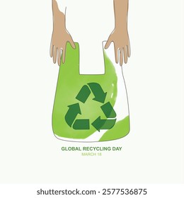 Global recycling day, recycling in environmental sustainability, recycling symbol, bins, plastic, bottles and reducing carbon emissions, protect the environment, reducing waste. earth day. vector.