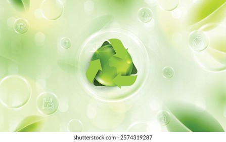 Global recycling day. green arrows recycling symbol with planet earth and icons. reuse reduce recycle. sustainable development concept of eco-friendly practices. vector design.