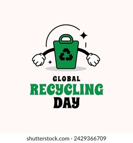 global recycling day with groovy and retro cartoon style