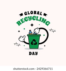 Globaler Recycling-Tag mit groovigem und retro Cartoon-Stil