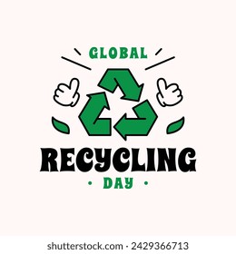 Globaler Recycling-Tag mit groovigem und retro Cartoon-Stil